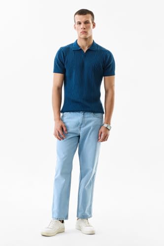 Image of SNITCH Men's T-Shirt | Slim Fit Ribbed Knit Polo Collar | 100% Cotton, Breathable Fabric & Soft Texture, Casual Wear & Street Wear