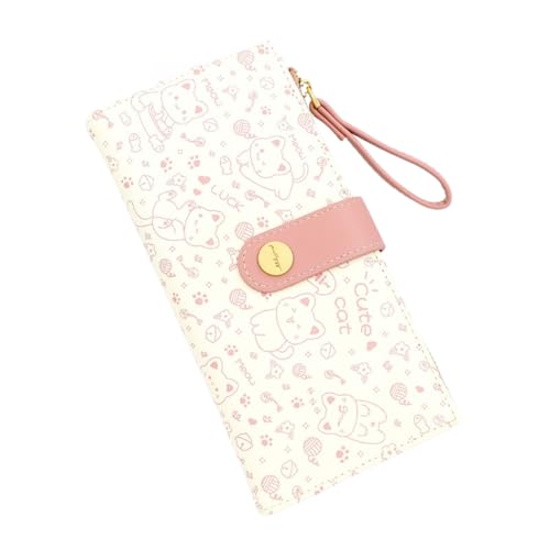 JHTPSLR Cute Cat Wallet for Women Teen Girls Large Credit Card Holder with Wristlet Strap Zipper Coin Pocket PU Leather Wallets Cutecore Accessories Cutecore Stuff (Pink)