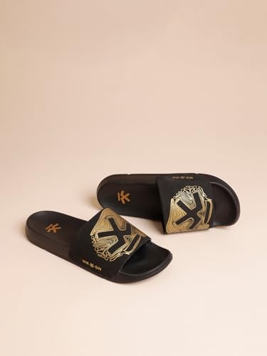 Image of WROGN Men's Anti-slip Sliders | Lightweight EVA Sole | | Gold HD Print