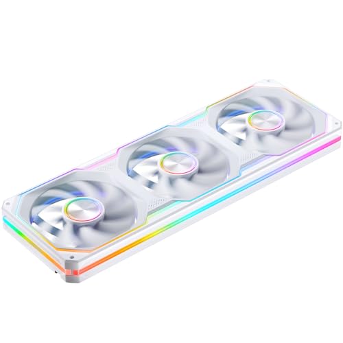 Image of JONSBO XA-360W PC Case Fan, Silent Computer Fan,Dual-Light Effect, Switch At Will,All-in-One, Single Frame Unit with3x120mm ARGB Fans,3Pin ARGB, Fan 2400RPM,28MM Thick,White
