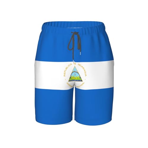 Flag of Nicaragua Youth Beach Pants, Soft and Breathable, with Drawstring Waist, Suitable for Sports and Leisure.