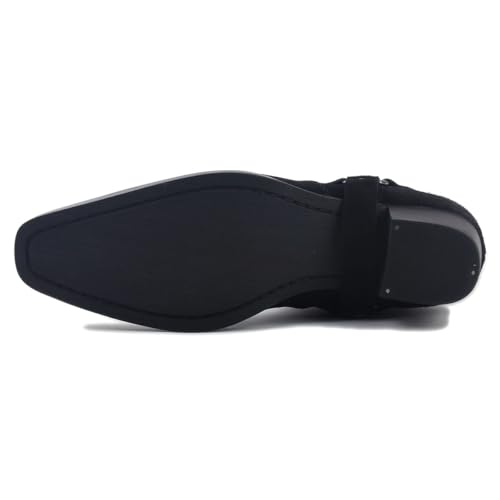 Image of Dress Boot for Men Leather Chukka Designer Boots Casual Heel Shoes Zipper-up by OTTO Zone JY002 Black Suede Belt 9