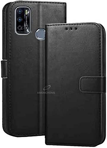 Image of Inside Rubber TPU with Card Pockets Magnetic Closure Protection Flip Cover Compatible with Infinix Smart 4 Plus, X680D (Black)