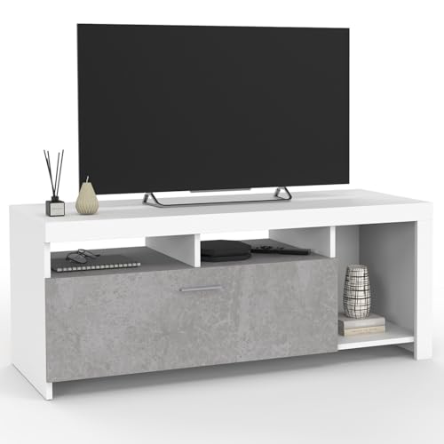 IDMarket - TV-Möbel 110 cm MALO weiß und Schrank in Betonoptik