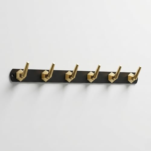 Image of Modern Design Cloth Hanger for Wall /6 Hook Dress Hanger for Door Mount /Bathroom Hooks for Hanging (Black & Gold Finish) Pack of 4-| 3 Years Warranty |