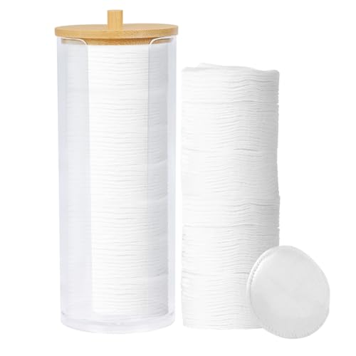 Eyxformula Cotton Round Holder & Pad Dispenser | Clear Acrylic Makeup Remover Pads Container with Bamboo Lid - Hygienic Bathroom Vanity Storage Organizer | Includes 100 PCS Soft Cotton Rounds