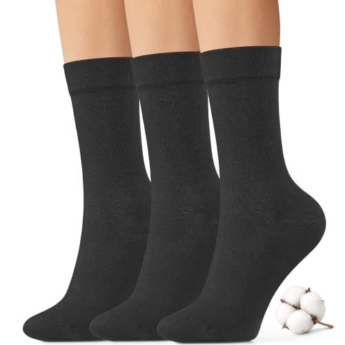 COZYOFFI Cotton Dress Socks Women: 75% Soft Cotton for Work Office - Thin Breathable All Day Ladies Size 6-11 (3 Pack)
