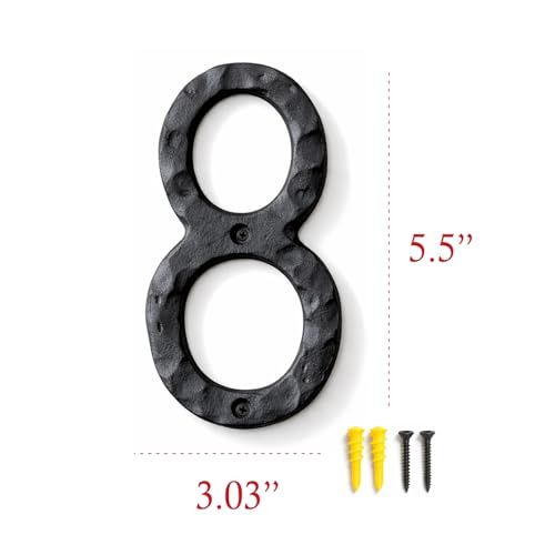 Image of NACH House Numbers for Outside, 5.5 inch Black Address Numbers for House - Number 8 - Rustic Numbers for Outside with Mounting Hardware
