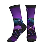 VPPUR Purple Peacock Pattern Print Mid Tube Sports Socks Lightweight Athletic Breathable Running Fashion Fitness Gear