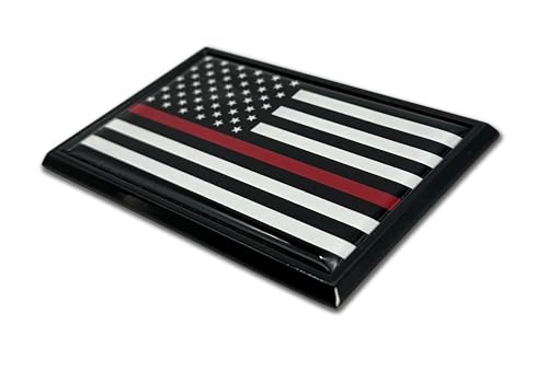 Image of Elektroplate Firefighter Thin Red Line Flag with Black Frame All Metal Emblem for Cars | Universal Fit at 3.8 inch x 2.5 inch | Weatherproof
