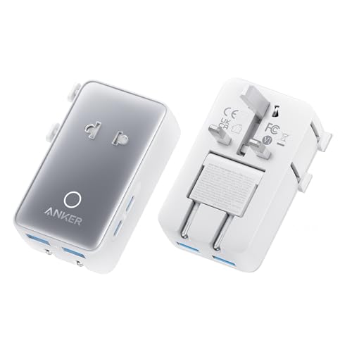 Anker Universal Travel Adapter 5-in-1 for UK/EU/US/AU 20W USB-C + 4 USB Ports Compact Power Plug Converter with AC Socket for 200+ Countries | Ideal for UK Travel & EU Expats (White)