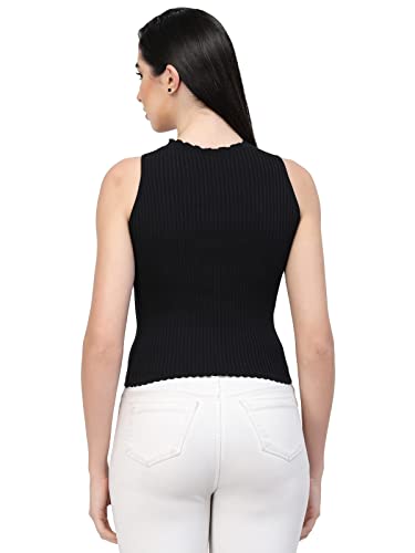 Image of Kalt Womens Knitted, Ribbed Cotton Fitted Sleeveless Round Neck Cami Tank Top
