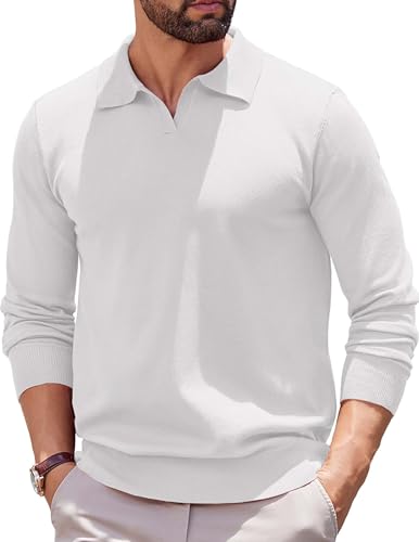 COOFANDY Long Sleeve Polo Shirts for Men Knit Polo Sweater Lightweight Ribbed Pullover Sweater