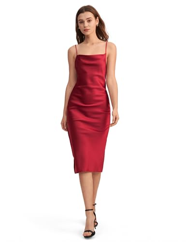 open lace back dress LilySilk Silk Maxi Dress Side Slit Dress for Women Cowl Neck Low Back Cami  Style Slim Fit Semi-Formal Red XS at Amazon Women's Clothing store