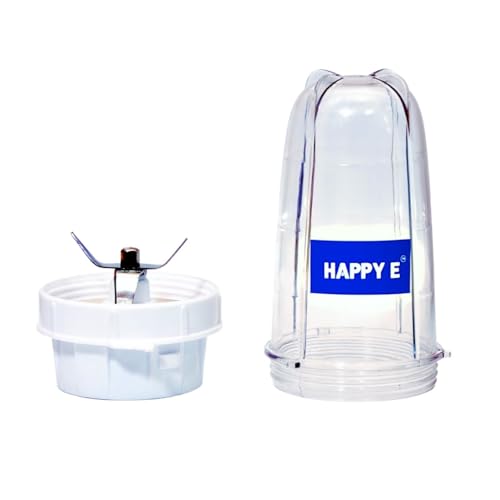 Image of HAPPY E Premium Bullet Mixer Grinder Jar, 300ml BPA-Free Polycarbonate Jar with SS 304 Cross Blade, 2-Lock System & 4-Teeth Coupler for Grinding, Blending & Mixing