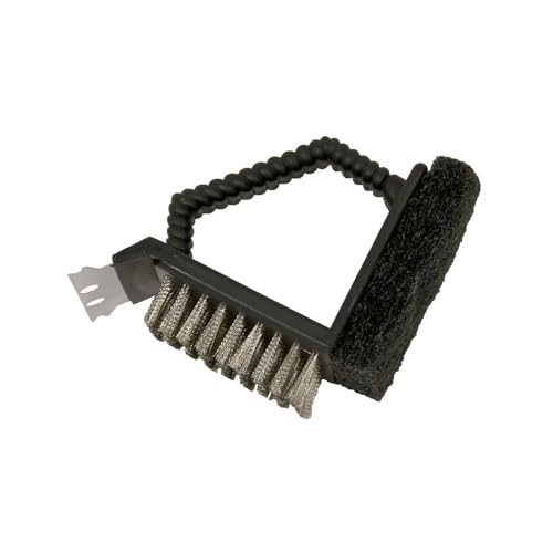 Pack de 4 cepillos de Limpieza 3 en 1 para Barbacoa Garden Star. con cerdas de Acero, Esponja abrasiva y rascador metálico para una Limpieza Completa y rápida.