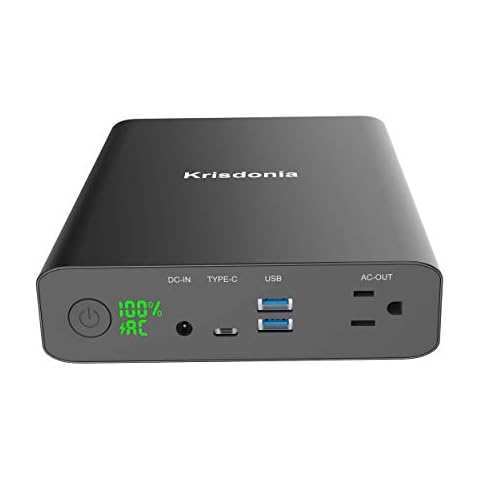 Krisdonia AC Power Bank 130W/ 60000mAh Portable Electric Power Generator - 1x AC Outlet - 2X USB (Quick Charge 3.0) - 1x USB Type-C - Charger for Smartphone/Tablet/Computer/Drone Cover
