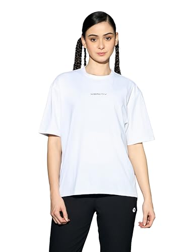 Image of TECHNOSPORT Women's Printed Boxy Fit Round Neck T-Shirt COTFLEX Half Sleeve Slip On Polyester for Gym Yoga Workout UPF50+ Anti Odour