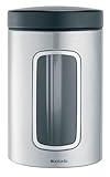 Brabantia 335341 3-Piece Window Canister Set, 1.4-Liter, Matte Steel Fingerprint Proof with Black Lid