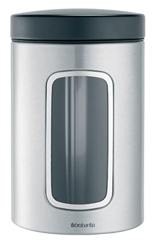 Brabantia 335341 3-Piece Window Canister Set, 1.4-Liter, Matte Steel Fingerprint Proof with Black Lisa