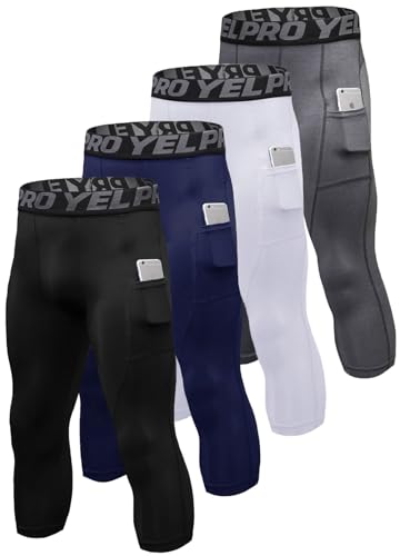 3/4 Pack Men's Compression Pants 3/4 Workout Dry-fit Baselayers Underwear Sport Tights Running Athletic Leggings Capris