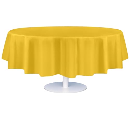 Image of Grandipity Plastic Table Cloth Disposable 12 Pack 84 inch Round Yellow | Plastic table covers, durable disposable tablecloths, fade and tear-resistent table cover for party, event