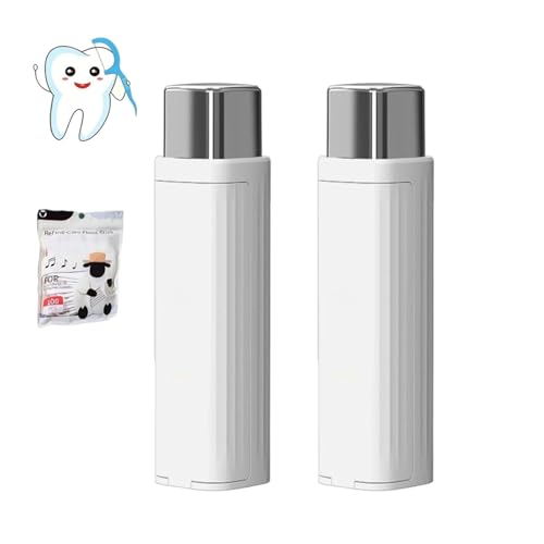 Estuche portátil for hilo dental, dispensador automático de hilo dental, organizador recargable con 100 unidades de hilo dental, for limpieza dental y cuidado bucal.(White*2)