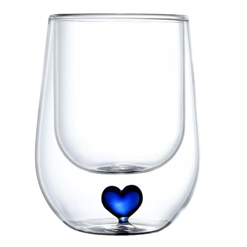 Scizorito 8.5oz Cute Love Mug,Couple cups, Double Wall Glass Coffee Glass Cup, Suitable for Valentine's Day, Mother's Day, Birthday Gifts for Girls (Blue Love)