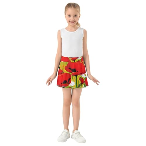 Painting Red Poppies Daisies Girls' Shorts Athletic Skorts Tennis Skirts for Kids Neon Girl Skort 3t3