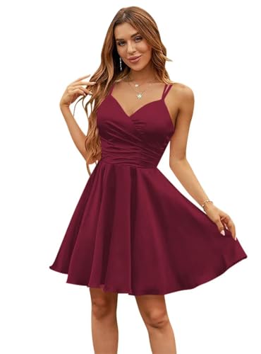Image of Spaghetti Straps Homecoming Dresses for Teens with Pockets A-Line Short Prom Dress Fitted Party Dress LA06