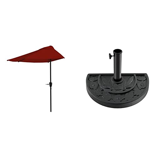 Pure Garden 9-Foot Half Patio Umbrella – Easy Crank Semicircle Opening Shade Canopy & 50-146 20 Pound Base 20 Pound Half Round Patio Or Deck Umbrella #TOP18
