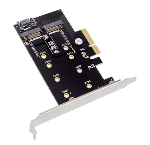 Image of Pi+(PiPlus) Dual M.2 PCIE Adapter for SATA or PCIE NVMe SSD, M.2 SSD NVME (m Key) and SATA (b Key) 2280 2260 2242 2230 to PCI-e 3.0 x 4 Host Controller Expansion Card (MKeyBkey)-NOT BOOTABLE