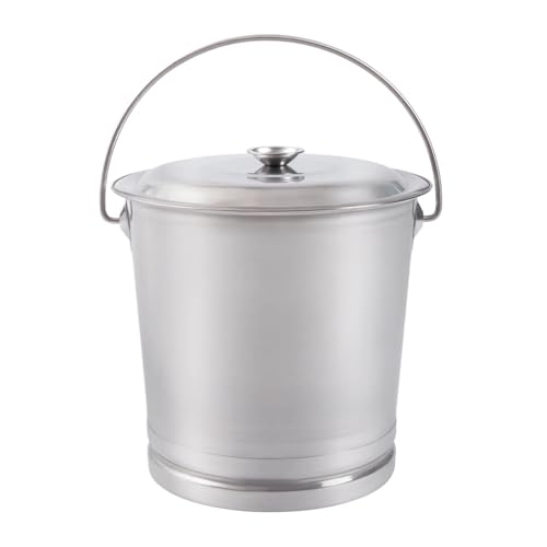 Cubo de acero inoxidable pulido de 8L/14L/20L con asa y tapa, duradero y versátil para el hogar, jardín y uso al aire libre (14L)