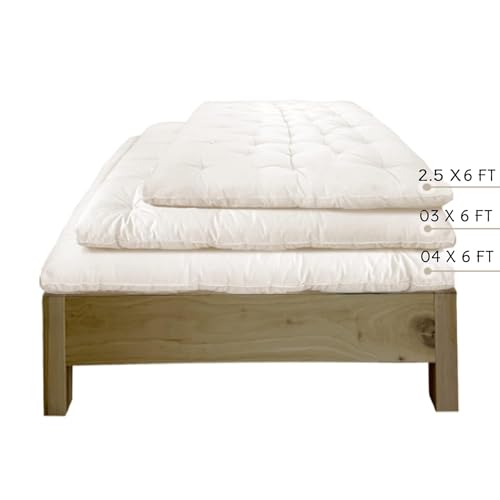Image of Gaialoop Cotton Mattress - Handmade Ogranic Cotton Floor Mattress | Mattress Single Bed 4x6 | Gadda (Organic White Cotton, 04 x 06 FT)
