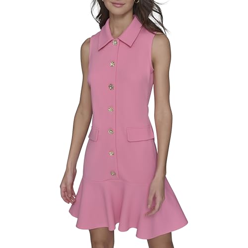 Image of Karl Lagerfeld Women's Sleeveless Collared Button Front A-line Mini Dress