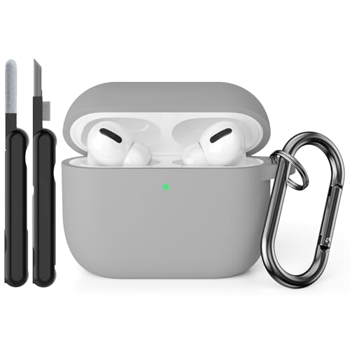 AOTUAO Etui kompatybilne z AirPods Pro 3 generacji z zestawem do czyszczenia, pełne silikonowe etui ochronne do Airpods Pro 3 z karabińczykiem, szare