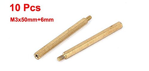 Sourcingmap M3x50mm+6mm Male to Female Thread Brass Hex Standoff Spacer 10Pcs - Image 2