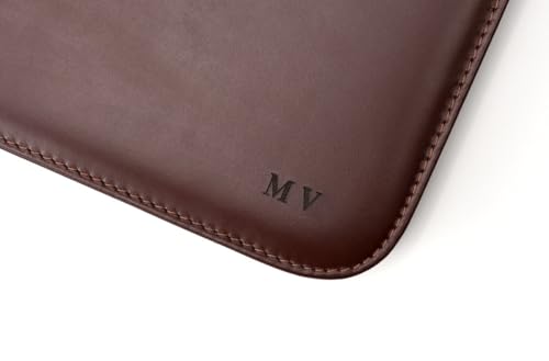 Image of Personalized Maruse Leather Portfolio Padfolio - Executive Folio for Men and Women with Zipper, Folio Document Organizer, Laptop Sleeve, iPad Case and Folder - Made in Italy, Monogram Brown