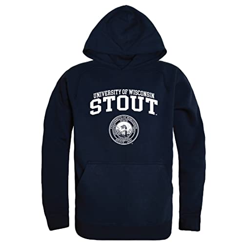 W Republic University of Wisconsin-Stout Blue Devils Seal Hoodie Sweatshirts - Navy, Medium