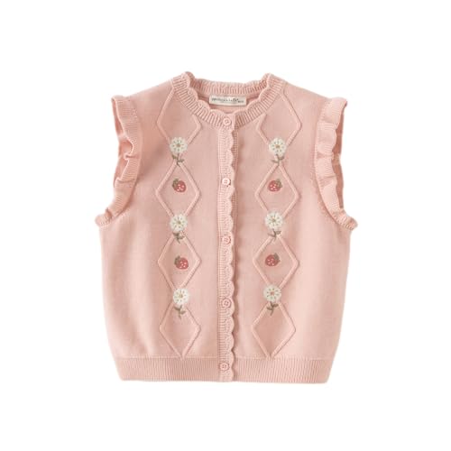 DAVE&BELLA Toddler Baby Girl Sweater Vest, Sleeveless V Neck Floral Knitted Cardigan Button Down Embroidered Flower Tank Tops