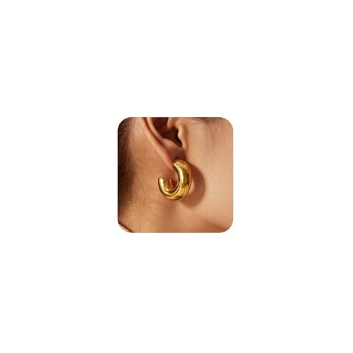 Moodear Trendy Chunky Hoop Earrings for Women - Dainty 14K Gold Plated Thinck Open Hoops Hypoallergenic Lightweight Earring Jewelry Gift