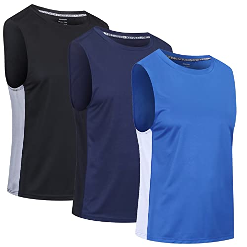Cimic 3 Pack Men's Sleeveless T-Shirts Vest Tops for Men Dry-Fit Gym Tank Top Breathable Shirts Muscle Bodybuilding Sports Vest Tops,0505-Black Navy Blue-L