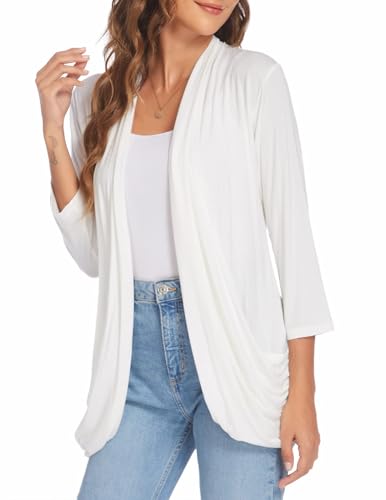 Image of DEESHA Women Casual Lightweight Cardigan 3 /4 Sleeve Draped Open Front Soft Cardigans with Pockets