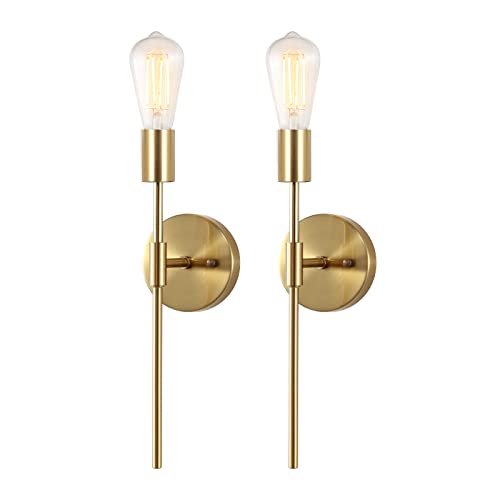 Byoliima Gold Bathroom Wall Sconce Set Of 2 Modern Vanity Light Fixtures Industrial Mid Century Pole Wall Mounted Lamp Indoor Vintage Wall Lighting For Mirror Hallway Kitchen Bedroom Living Room #TOP11