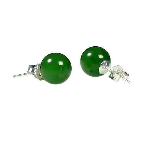 Trustmark 925 Sterling Silver 8mm Natural Nephrite Green Jade Ball Stud Post Earrings