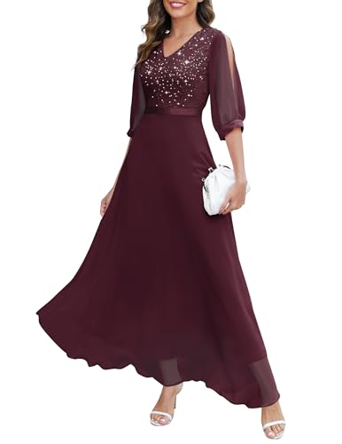 Image of Wedtrend Women's Sequin Dresses Sparkly Glitter Dress Split Sleeves Formal Dresses Maxi Evening Dress