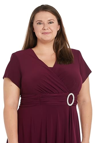 Image of R&M Richards Women's Cascade Wrap Dress with V-Neck & O-Ring Rhinestone Buckle, Work to Weekend Short Sleeve Flowy Silhouette