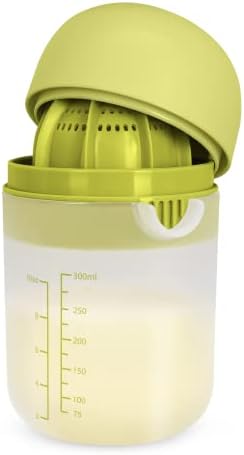 Real Simple Dual Press Manual Citrus Mini Juicer | Portable Handheld Citrus Juicer For Any Sized Citrus | Food Safe Measuring Cup Juice Container | 300 ml