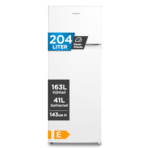 Comfee RCT284WH2A Kühl-/Gefrierkombination/Gefrierteil oben/176 kWh/Jahr/143cm Höhe/LED Licht/Reversibles Türscharnier/Weiß