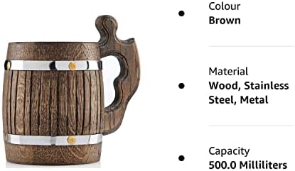 Large Wooden Beer Mug - Oak - Handmade with Amazing Craftsmanship and Quality Materials - Lined with Metal - Heavy Duty - Sturdy - Long Lasting